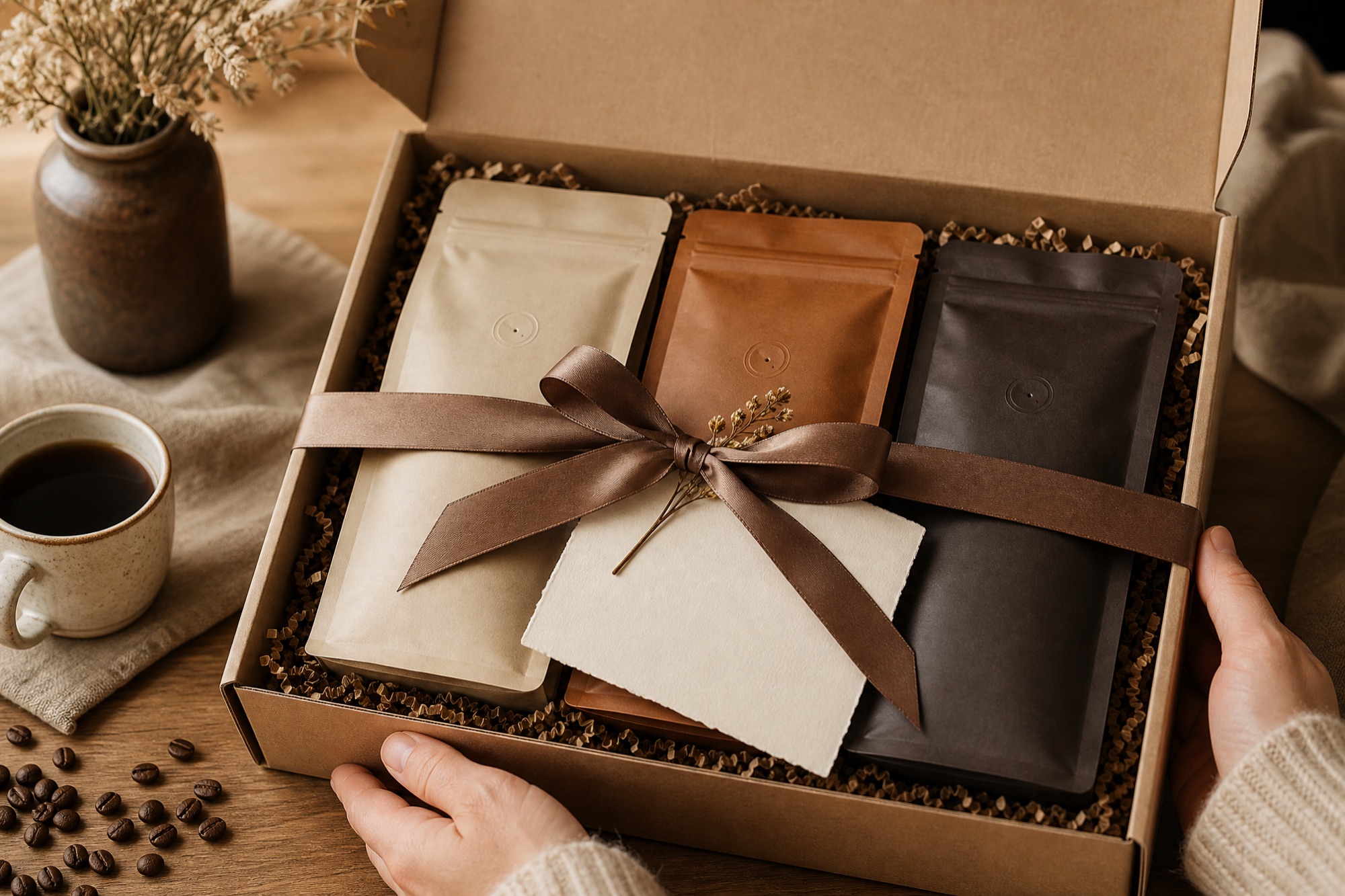Gift Ribbon Set — 3 × 150g in a ribboned gift box + handwritten card + recycled wrap
